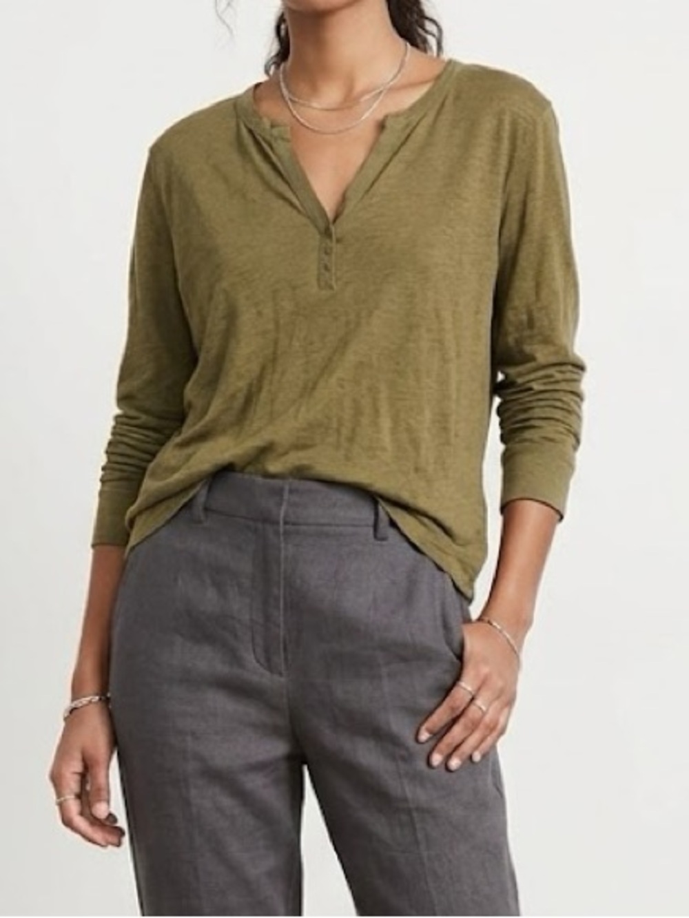 Young Fabulous & Broke Green Cotton Henley Long Sleeve Medium